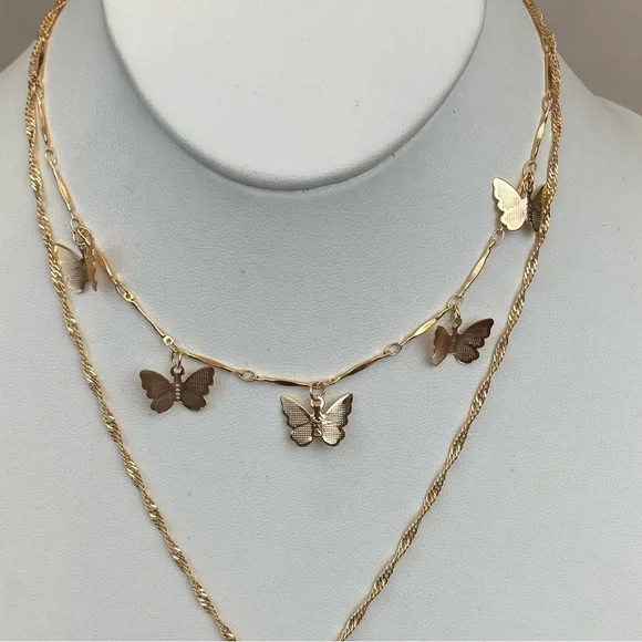 Boho Gold Multilayer Butterfly Necklace - Picture 9 of 13